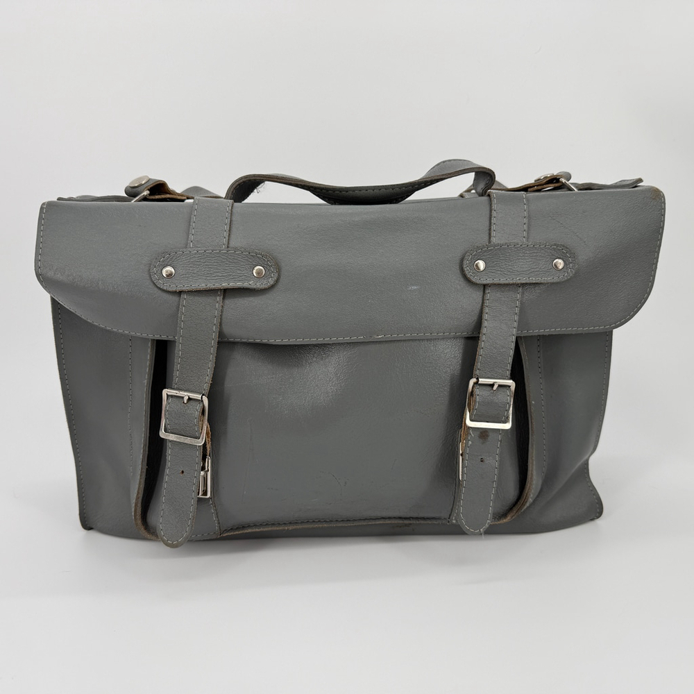 Vintage Unbranded Gray Leather School Messager Satchel Bag